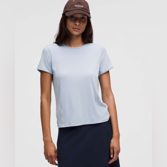 LULULEMON Lululemon Twist-Back Soft Ribbed Short-Sleeve Top in BLUE LINEN - Picture 2 of 14